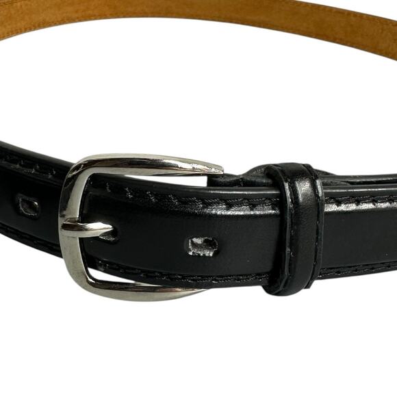 Leather Dress Belt Mens Sz XL Black Silver Tone Buckle Classic - Picture 1 of 8